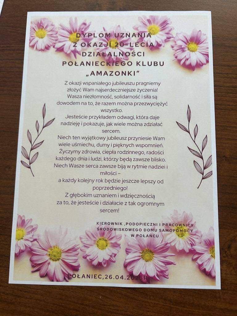 Dyplom uznania dla Amazonek